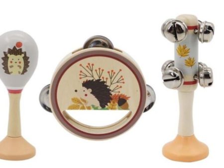 CALM AND BREEZY HEDGEHOG WOODEN 3 PC MUSICAL SET on Sale