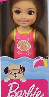 BARBIE CLUB CHELSEA BEACH DOLL - DARK BLONDE HAIR PINK SHELL SWIMMERS Online Hot Sale