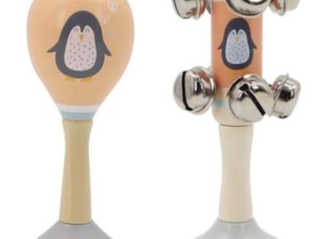 CALM AND BREEZY SEAGULL WOODEN MARACA AND BELL SET-PENGUIN For Cheap