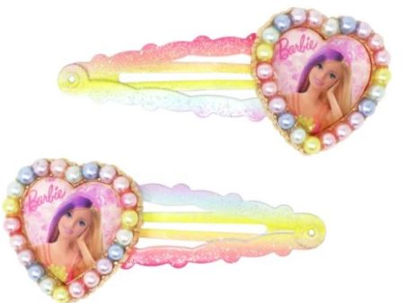 BARBIE RAINBOW FANTASY GLITTER SNAP CLIPS W PEARL HEART PENDANT Fashion