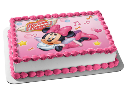 Disney Minnie Mouse Music Notes Hearts Stars Bubbles Edible Cake Topper Image ABPID08500 Discount