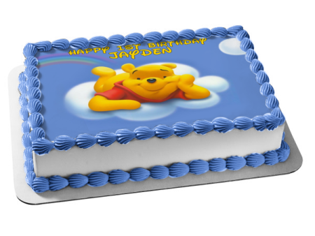 Disney Winnie the Pooh Pooh Bear Cloud Rainbow Edible Cake Topper Image ABPID09197 For Sale