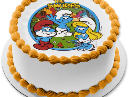 The Smurfs Papa Smurf Smurfette Trees and Flowers Edible Cake Topper Image ABPID08152 Online Hot Sale