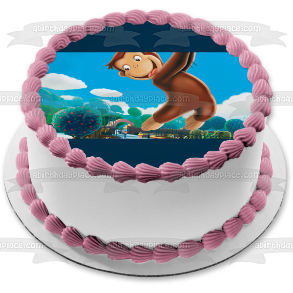 Curious George Flying Away with Balloons Edible Cake Topper Image ABPID09187 Cheap