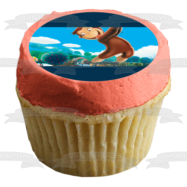 Curious George Flying Away with Balloons Edible Cake Topper Image ABPID09187 Cheap