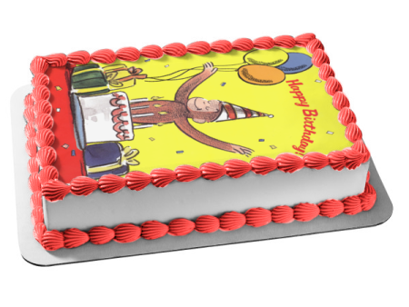 Curious George Happy Birthday Balloons Gifts Cake Candles Edible Cake Topper Image ABPID09092 Discount