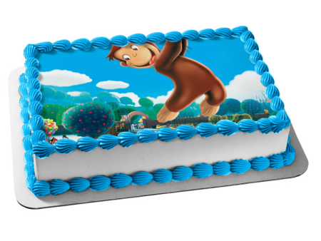 Curious George Flying Away with Balloons Edible Cake Topper Image ABPID09187 Cheap