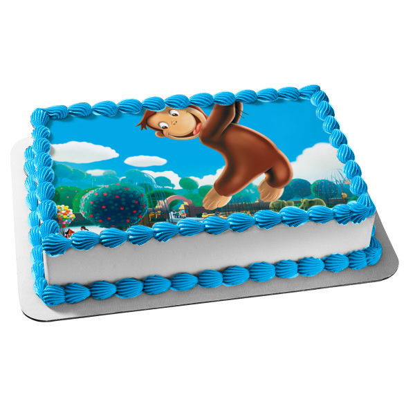 Curious George Flying Away with Balloons Edible Cake Topper Image ABPID09187 Cheap