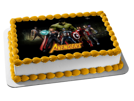 Marvel Comics The Avengers Captain America Iron Man Thor Incredible Hulk Black Background Edible Cake Topper Image ABPID09188 For Discount