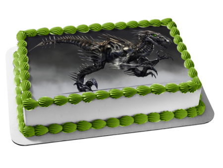 Dinosaur Metal Velociraptor with a Grey Background Edible Cake Topper Image ABPID07944 Fashion